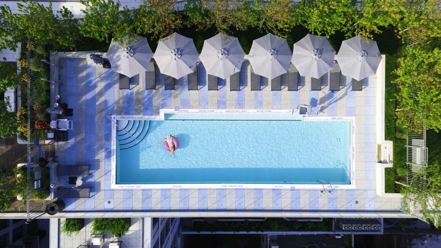 Aerial view of pool area at Union Channel development.