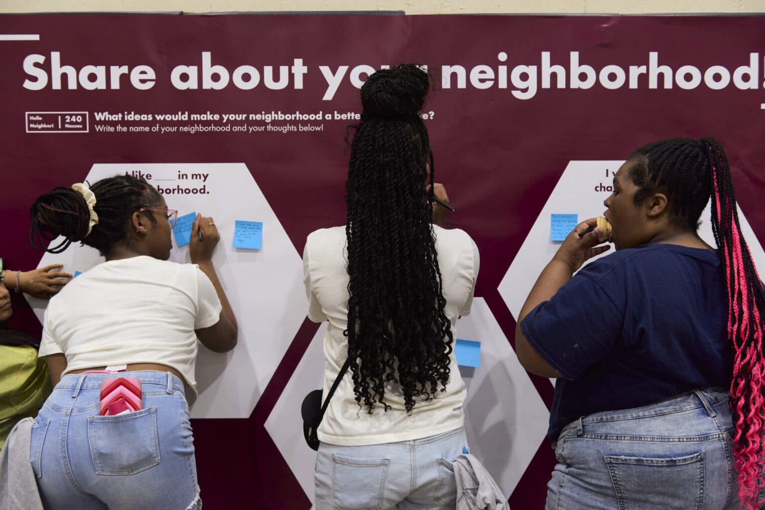 youth filling out their visions for the community center at the workshop