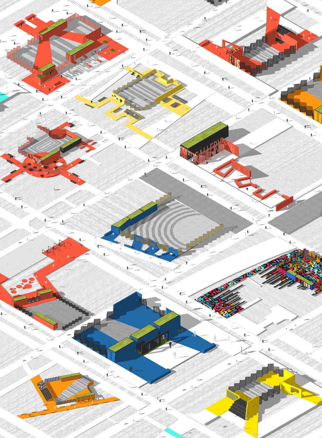 Poster graphic with configuration of different waste yard designs.