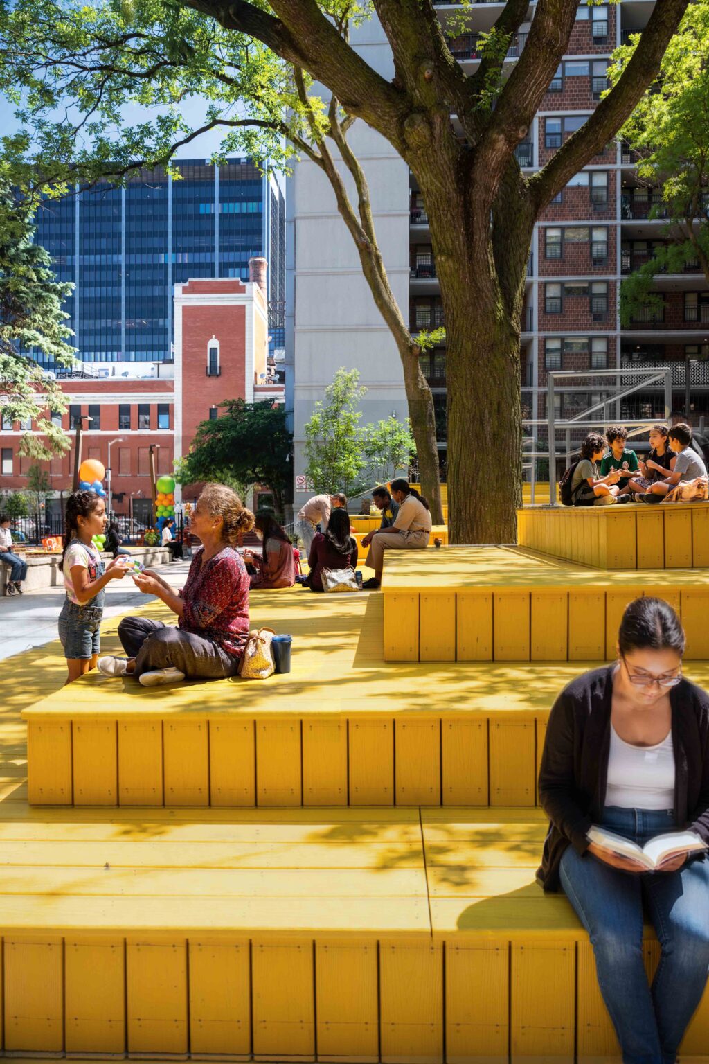 Colorful playground with kids playing